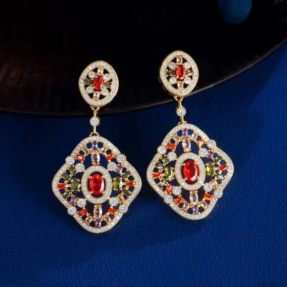 Gold and Purple Statement Earrings - Picture 5 of 8